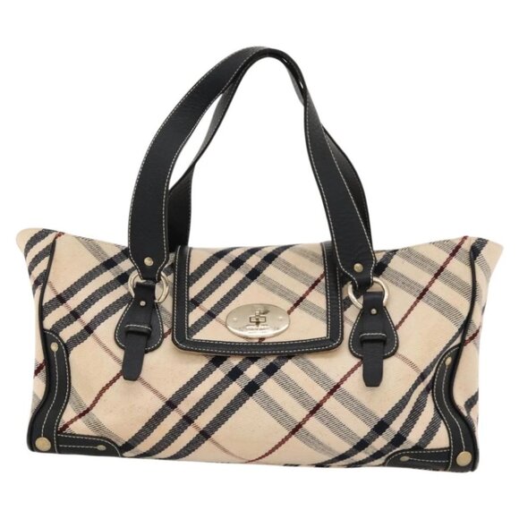 BURBERRY Nova Check Blue Label Tote Bag Canvas Beige Gold Auth 117928 - Picture 14 of 15